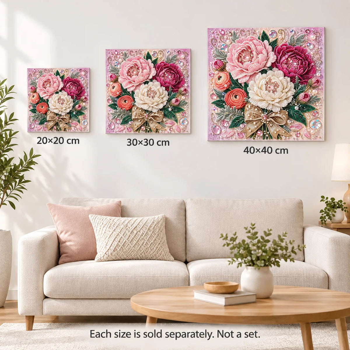 Pink Peony Bouquet Pearl Diamond Painting Kit – size image