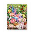 Pink Peony Flower Basket Garden Paint by Numbers Kit: finished artwork on a front-facing canvas against a white background