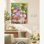 Pink Peony Flower Basket Garden Paint by Numbers Kit: artwork shown in a styled room with 15.7 × 19.7 in and 40 × 50 cm dimensions