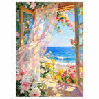 Pink Rose Window by the Seaside — original image, diamond painting kit