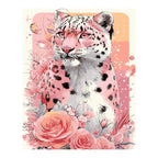 Pink Snow Leopard with Roses completed artwork on a clean white background
