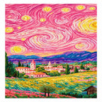 Pink Starry Sky Village — finished image, diamond painting kit