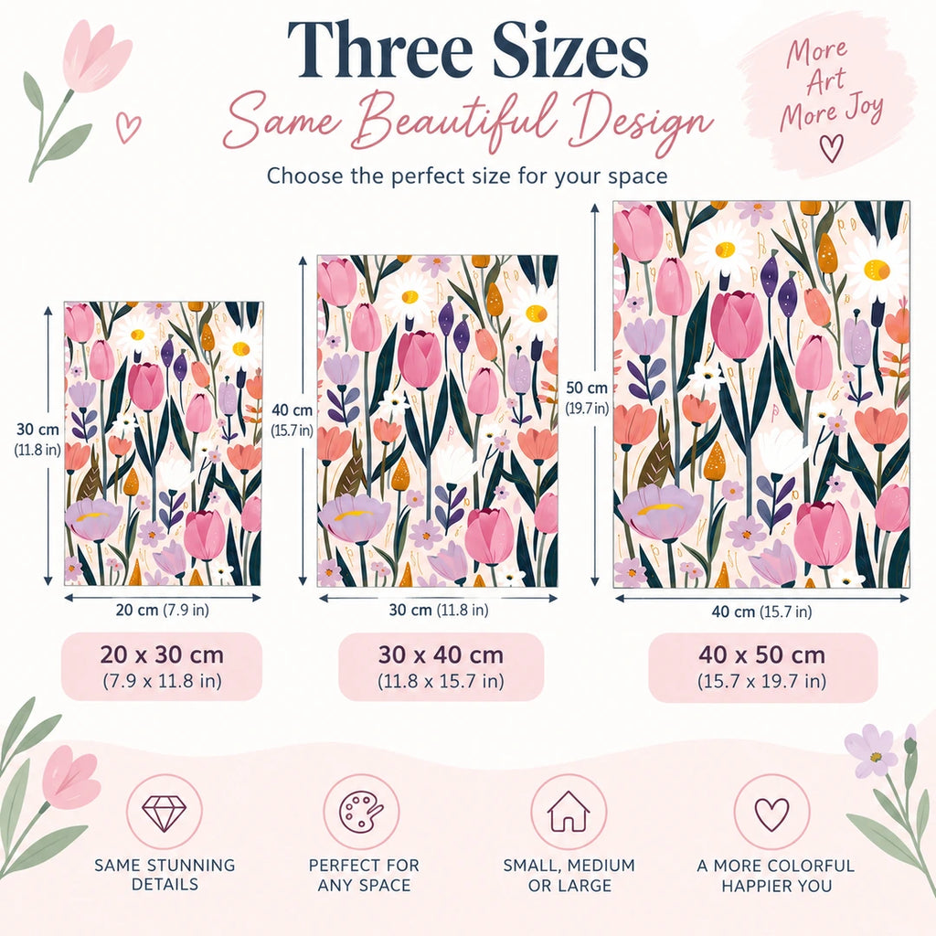 Pink Tulip Meadow Diamond Painting Kit diamond detail