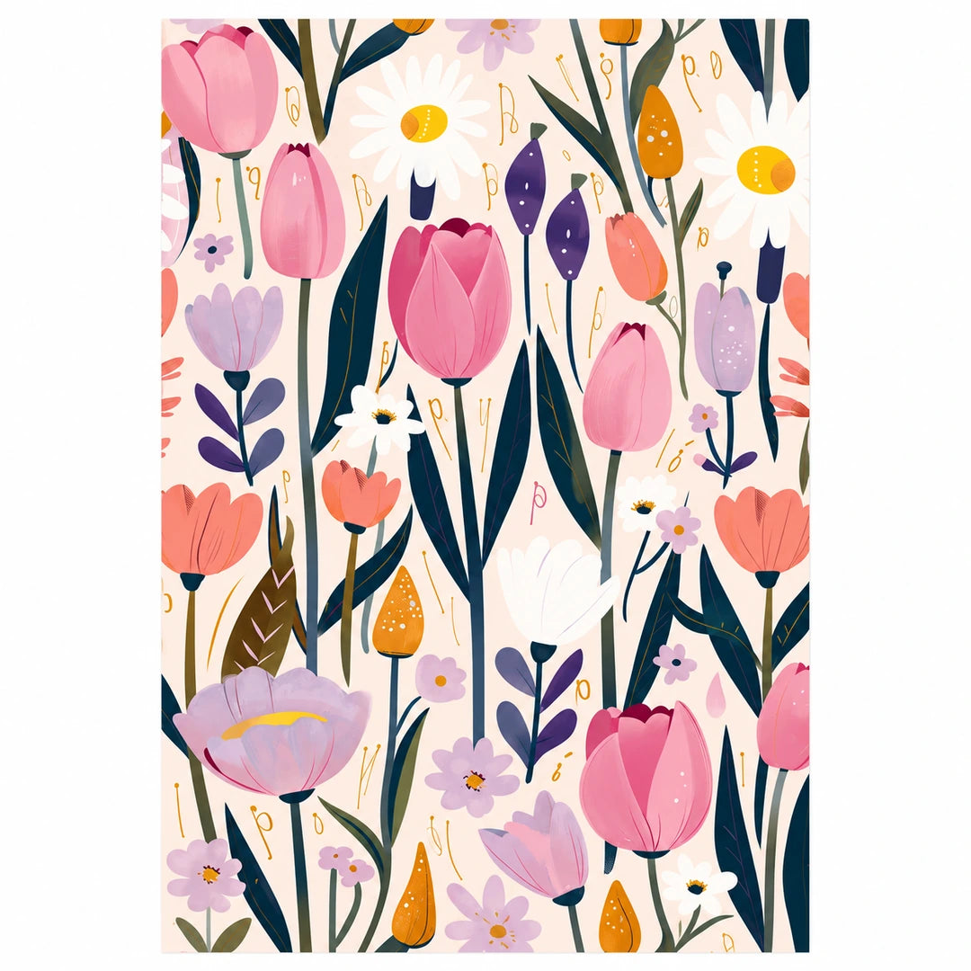 Pink Tulip Meadow Diamond Painting Kit No Frame and Framed comparison