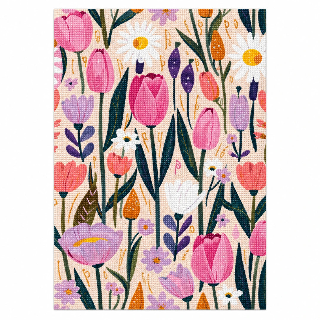 Pink Tulip Meadow Diamond Painting Kit original artwork