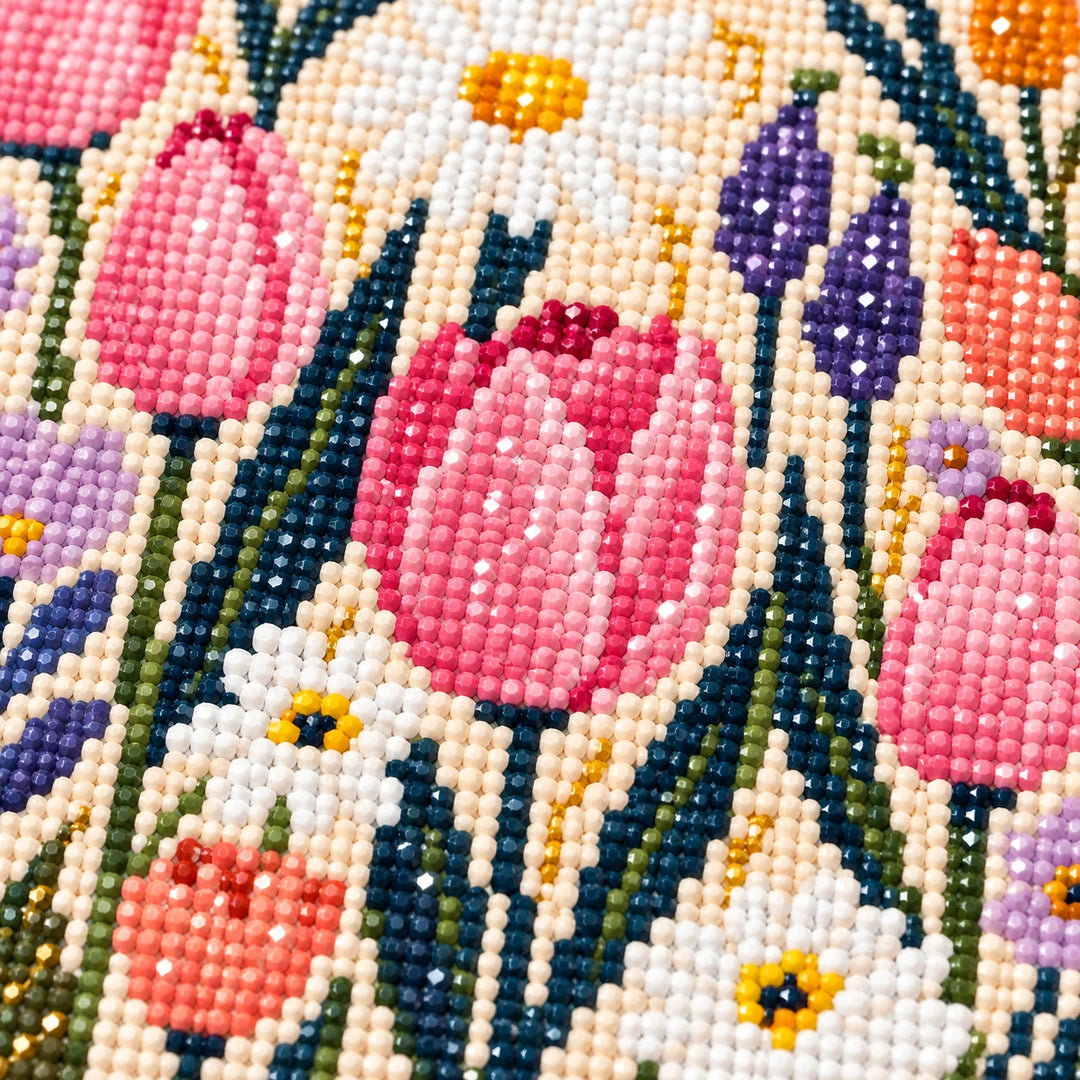 Pink Tulip Meadow Diamond Painting Kit process