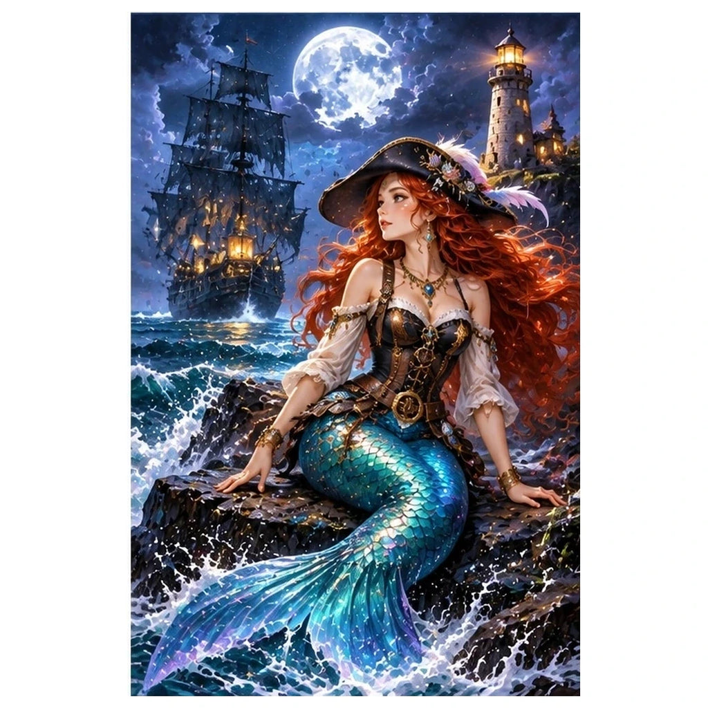 Pirate Mermaid Ghost Lighthouse original artwork on white
