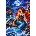 Pirate Mermaid Ghost Lighthouse finished diamond painting on white