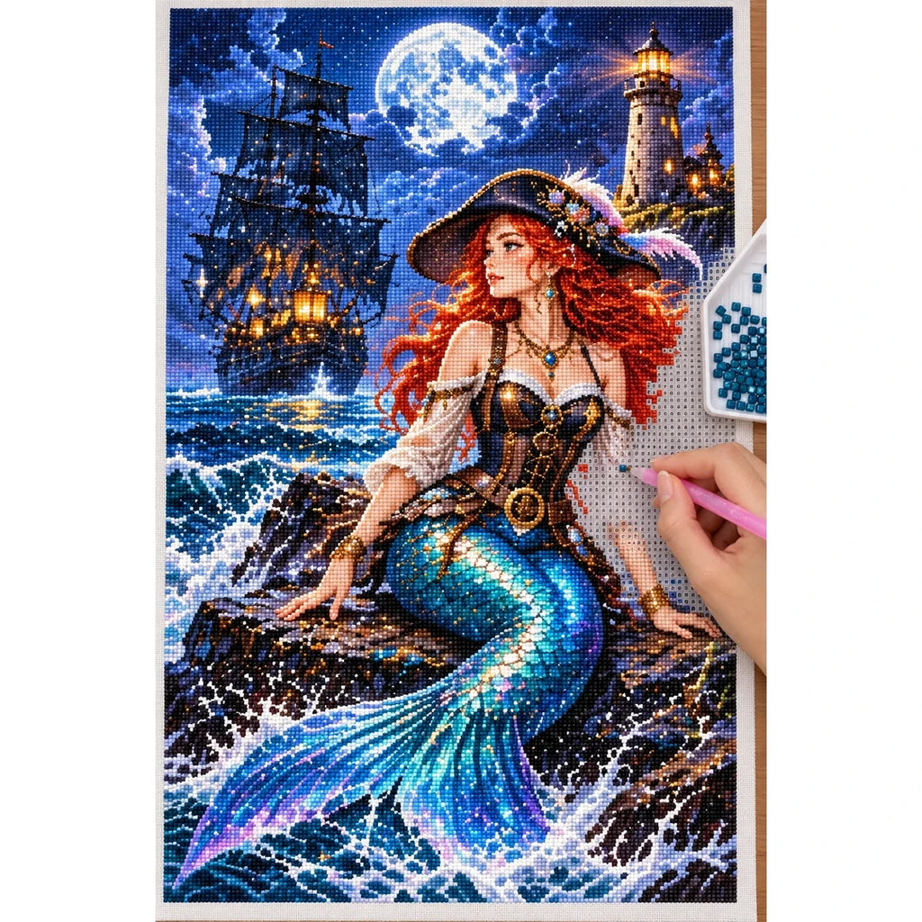 Pirate Mermaid Ghost Lighthouse diamond painting process