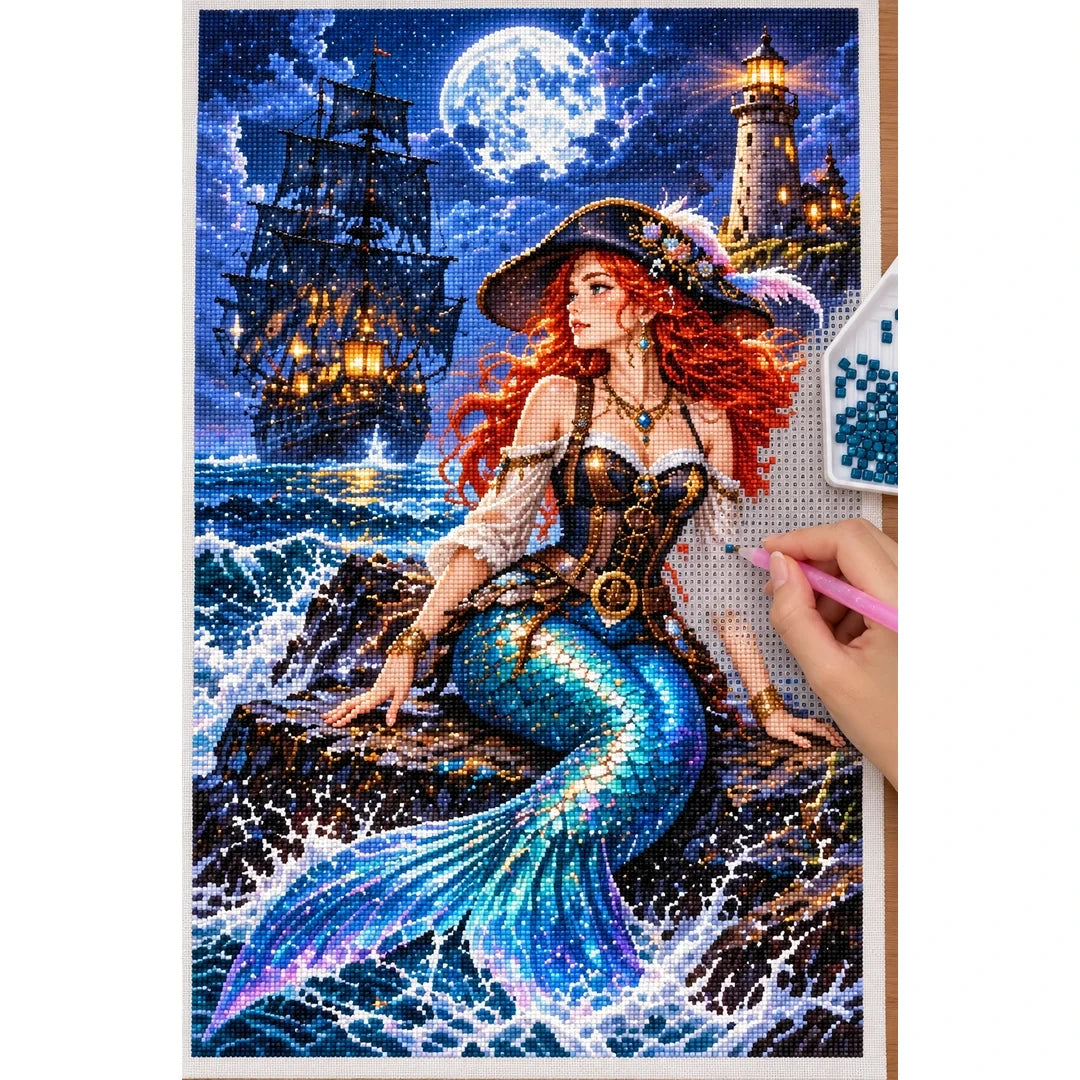 Pirate Mermaid Ghost Lighthouse diamond painting process