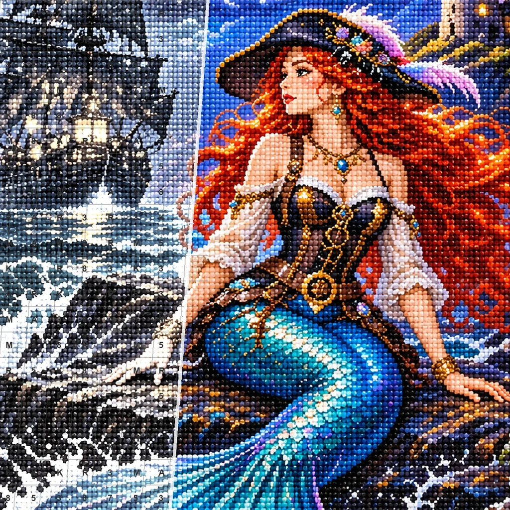 Pirate Mermaid Ghost Lighthouse canvas and resin drill detail