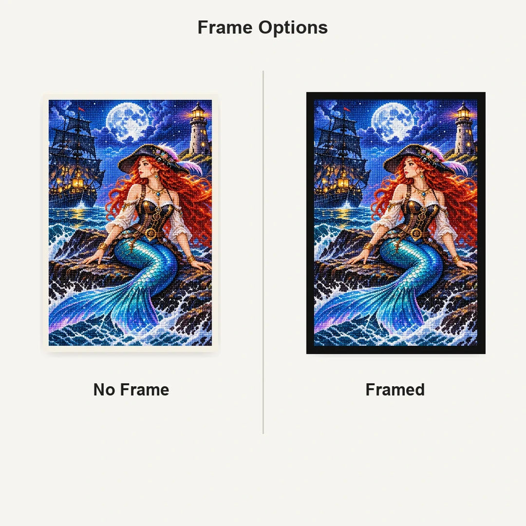 Pirate Mermaid Ghost Lighthouse No Frame and Framed comparison