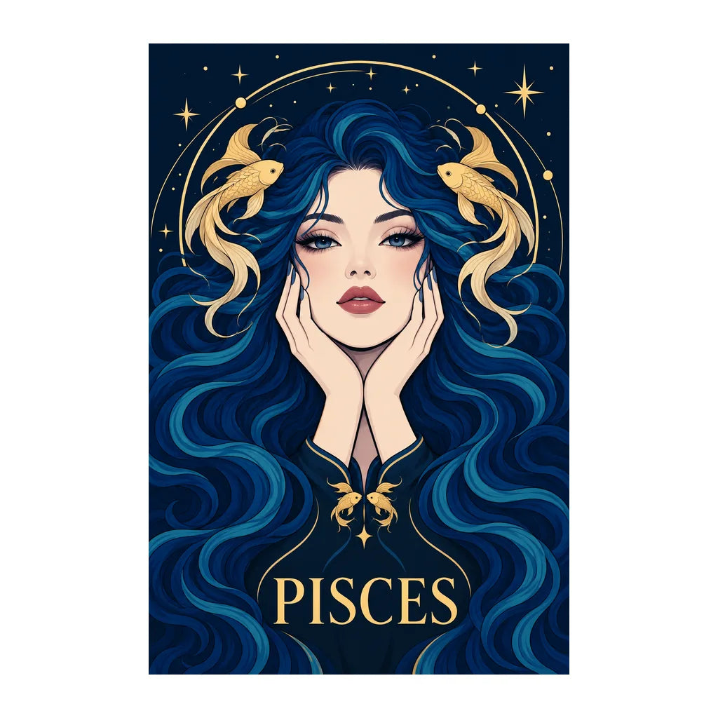 Original white-background artwork of Pisces Twin Fish Dream
