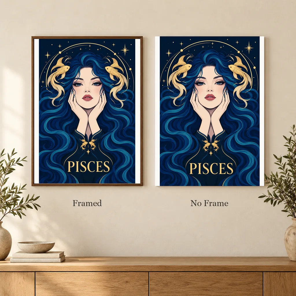 Framed and no-frame options for the Pisces Twin Fish Dream diamond painting