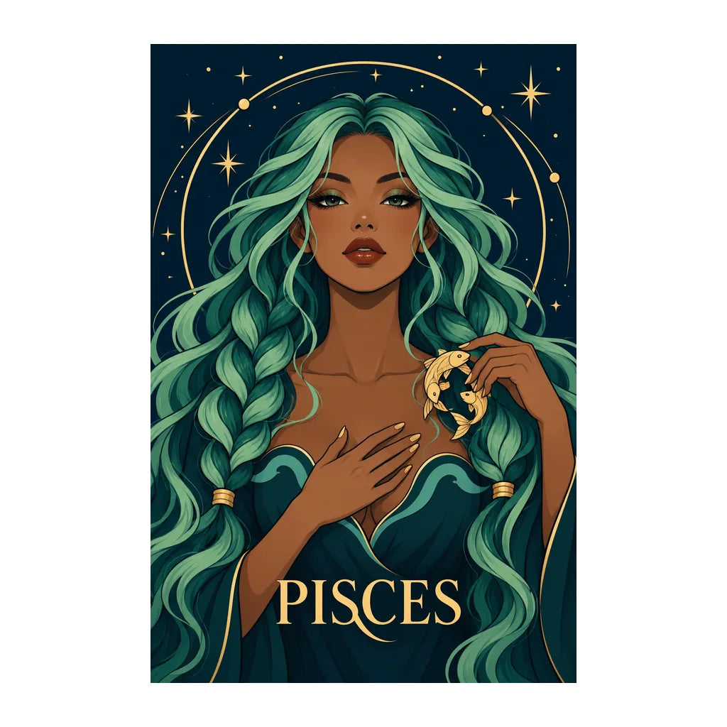 Original white-background artwork of Pisces Seafoam Current