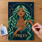 Hands placing drills on the Pisces Seafoam Current diamond painting canvas