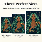 Pisces Seafoam Current diamond painting in 20 by 30, 30 by 40, and 40 by 50 centimeter sizes