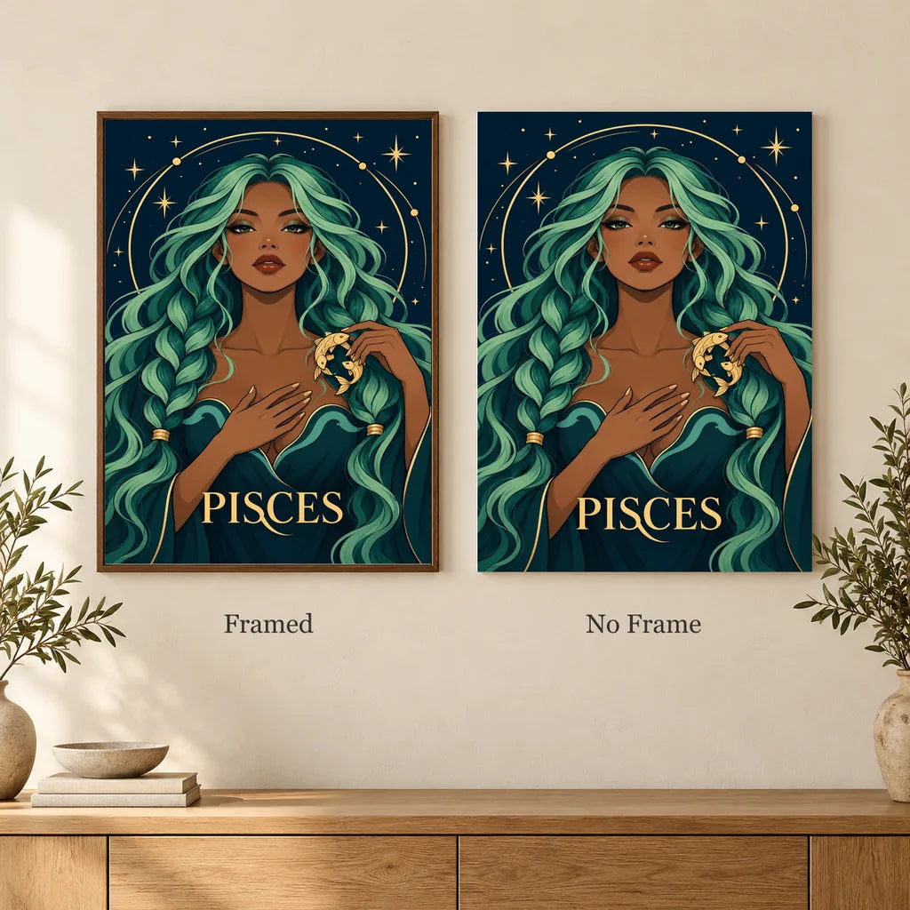 Framed and no-frame options for the Pisces Seafoam Current diamond painting