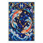 Finished Pisces stained glass twin fish diamond painting with sparkling drills on a white background