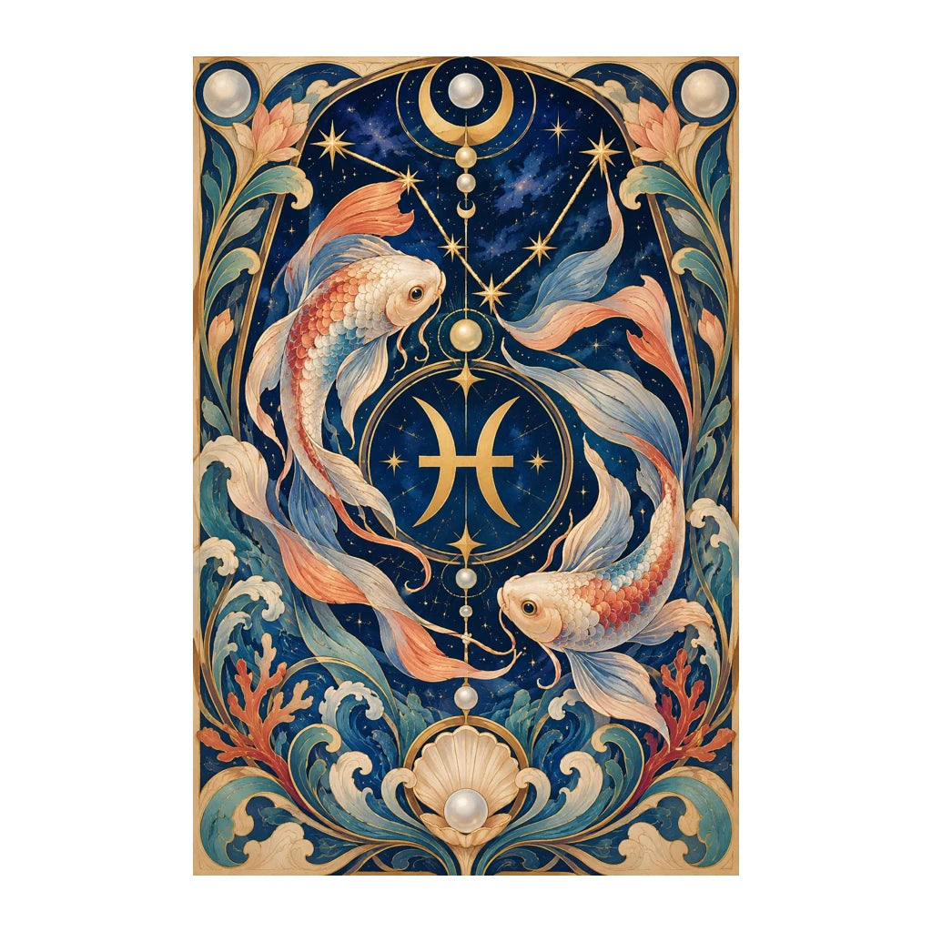 Original white-background artwork of Pisces Twin Koi Nouveau Diamond Painting Kit