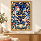 Framed Pisces Twin Koi Nouveau diamond painting displayed in a home interior