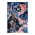 Pisces oracle seated beneath two koi and a starry zodiac symbol, original design