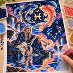 Hand applying drills to the Pisces twin fish oracle diamond painting