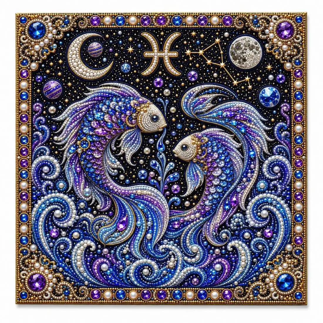 Finished pisces pearl painting design on a clean background