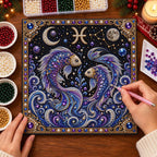Pearl placement process on the pisces printed canvas