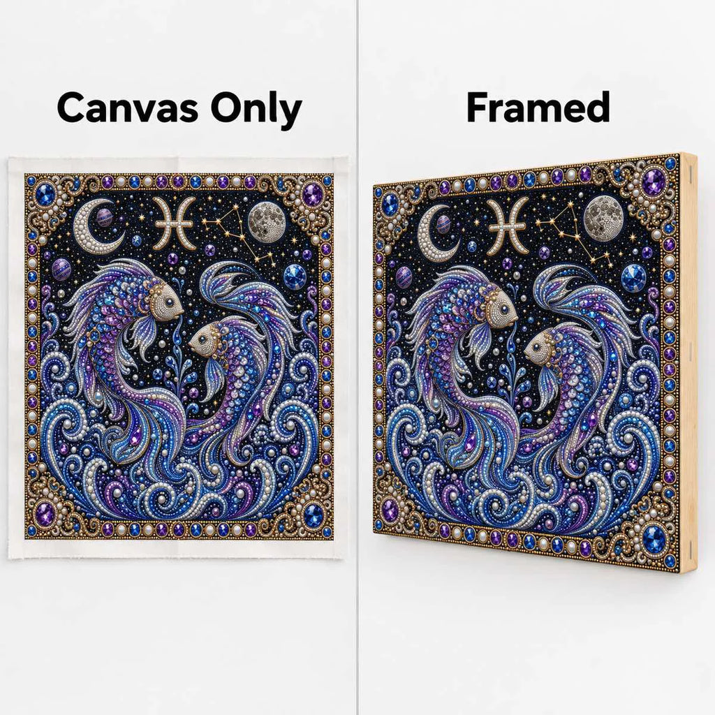 pisces canvas-only and framed display options; no decorative outer frame included