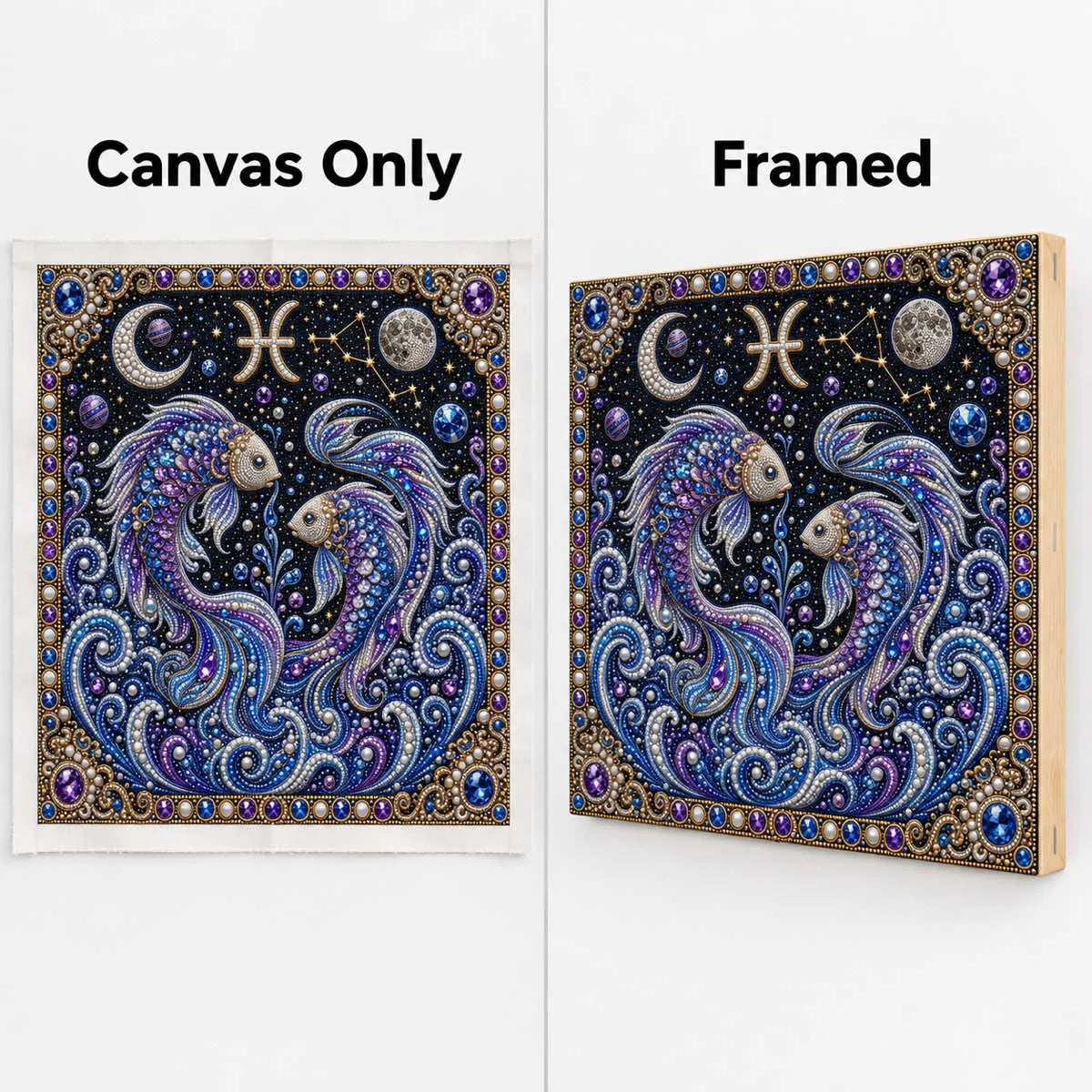 pisces canvas-only and framed display options; no decorative outer frame included