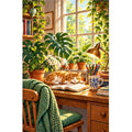 Plant Filled Desk Morning Light — original artwork on a clean white background