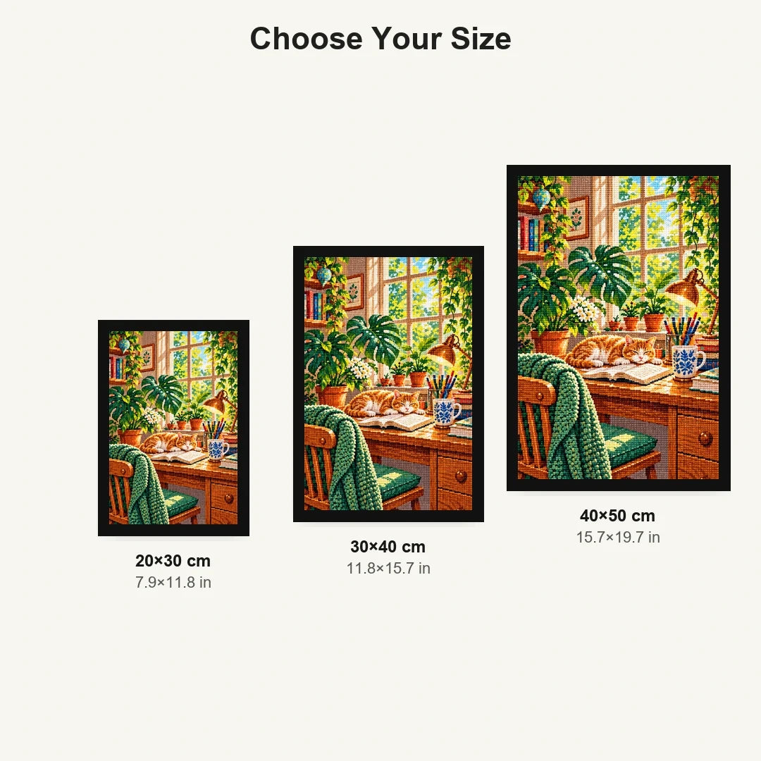 Plant Filled Desk Morning Light — size comparison for 20 × 30, 30 × 40 and 40 × 50 cm