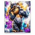 Playful Baby Chimpanzee paint by numbers artwork on a front-facing canvas against a white background
