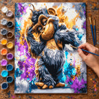 Complete Playful Baby Chimpanzee numbered canvas being painted with acrylic paints and brushes