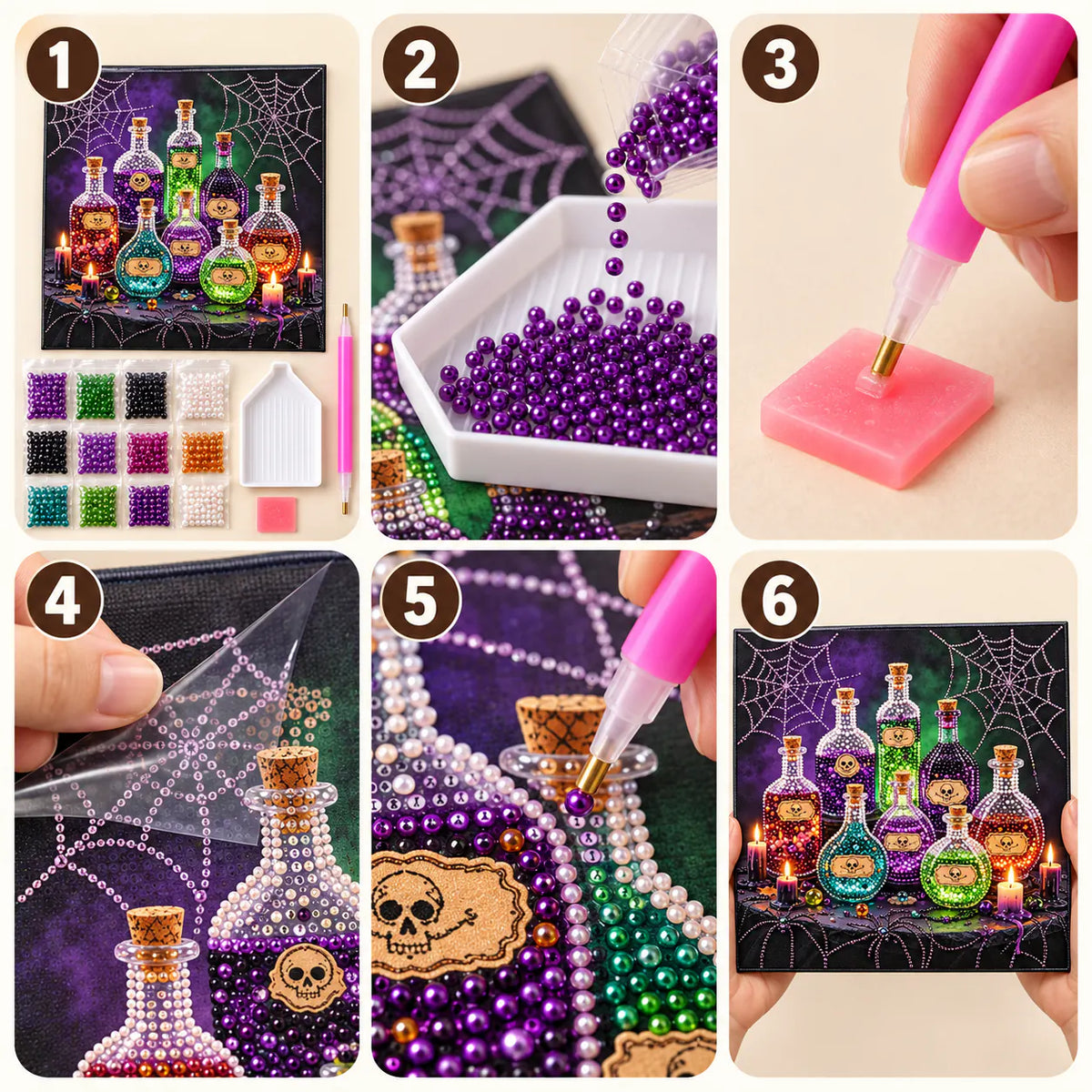 Poison Potion Bottles Pearl Diamond Painting Kit tutorial image