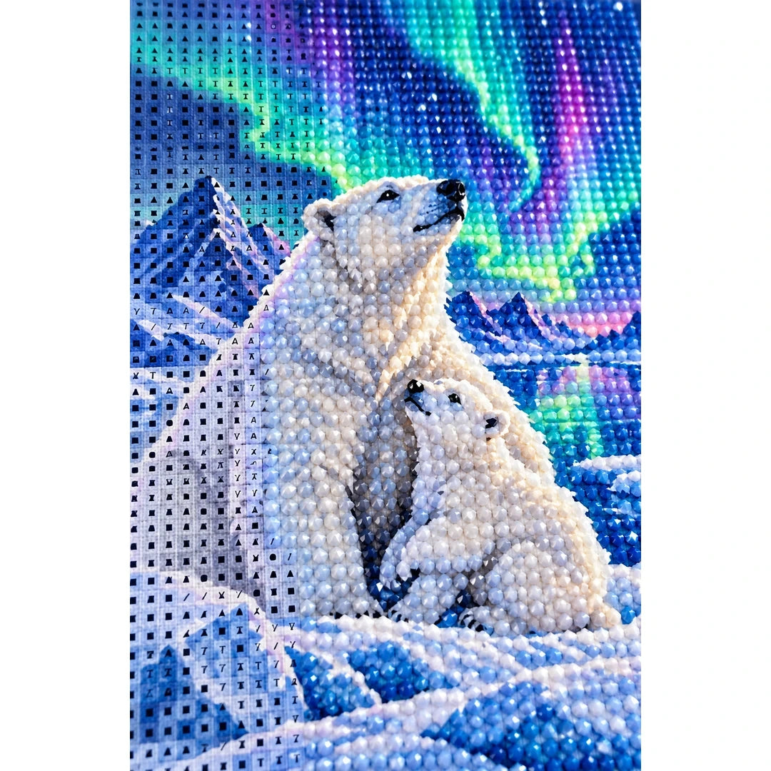 Polar Bear Aurora Diamond Painting Kit diamond and canvas detail