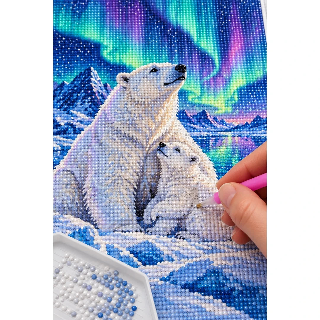 Polar Bear Aurora Diamond Painting Kit diamond placement process