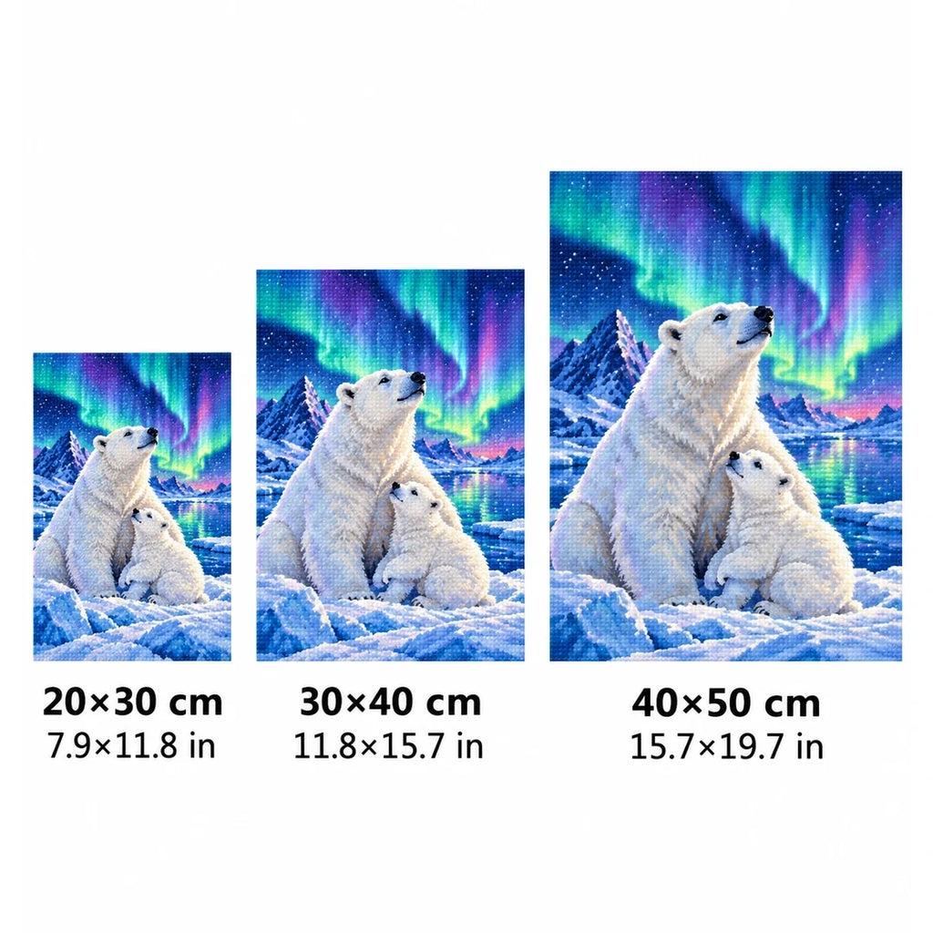Polar Bear Aurora Diamond Painting Kit size guide