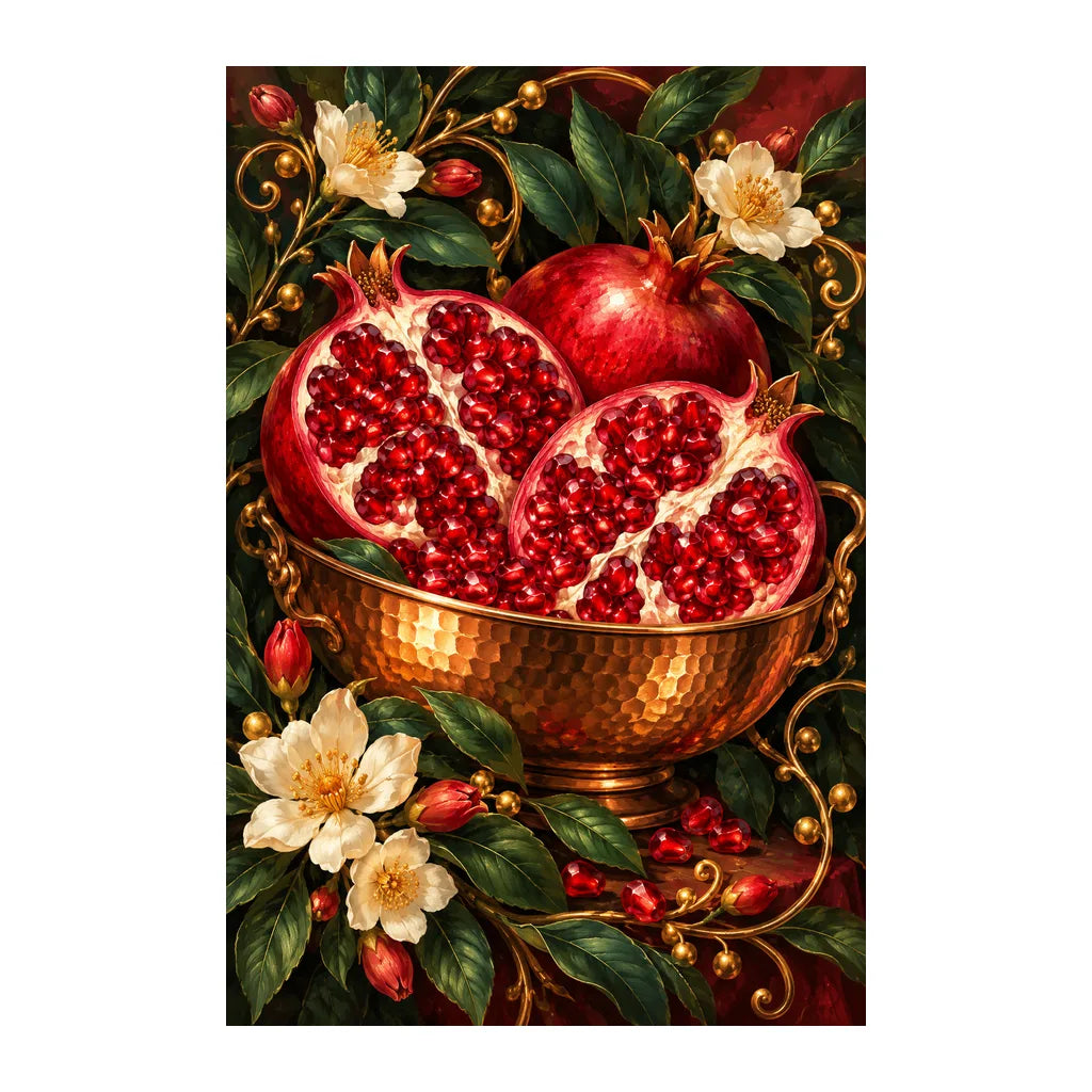 Original white-background artwork of Pomegranate and Copper Bowl
