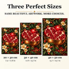 Pomegranate and Copper Bowl diamond painting in 20 by 30, 30 by 40, and 40 by 50 centimeter sizes