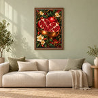 Framed Pomegranate and Copper Bowl diamond painting displayed in a home interior