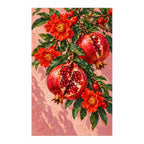 Pomegranate Blossoms on a Branch: complete diamond painting on white background