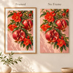 Pomegranate Blossoms on a Branch: framed and no-frame style comparison
