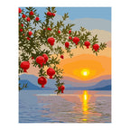 Pomegranate Sunset over the Lake completed artwork on a clean white background