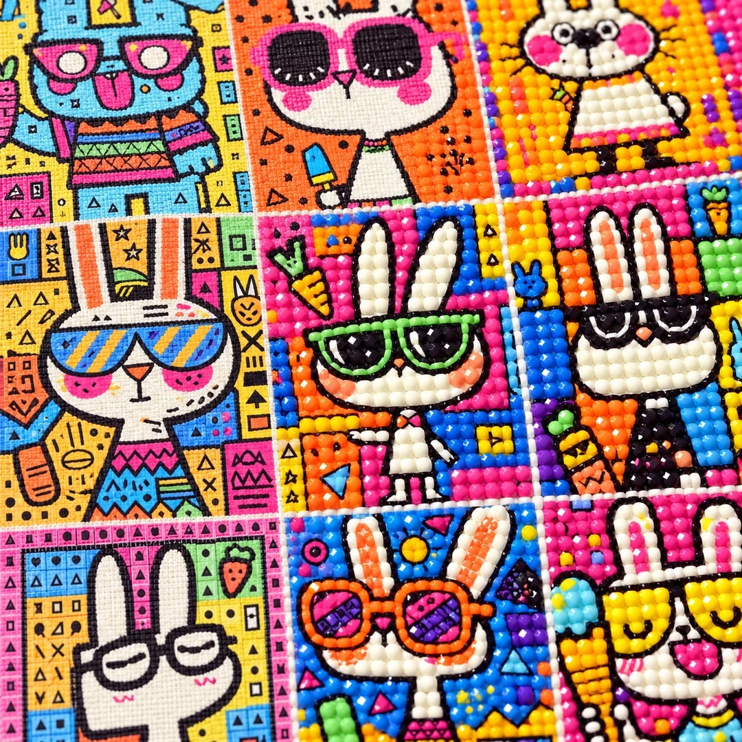 Pop Art Bunny Grid diamond and canvas detail