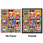 Pop Art Bunny Grid No Frame and Framed comparison