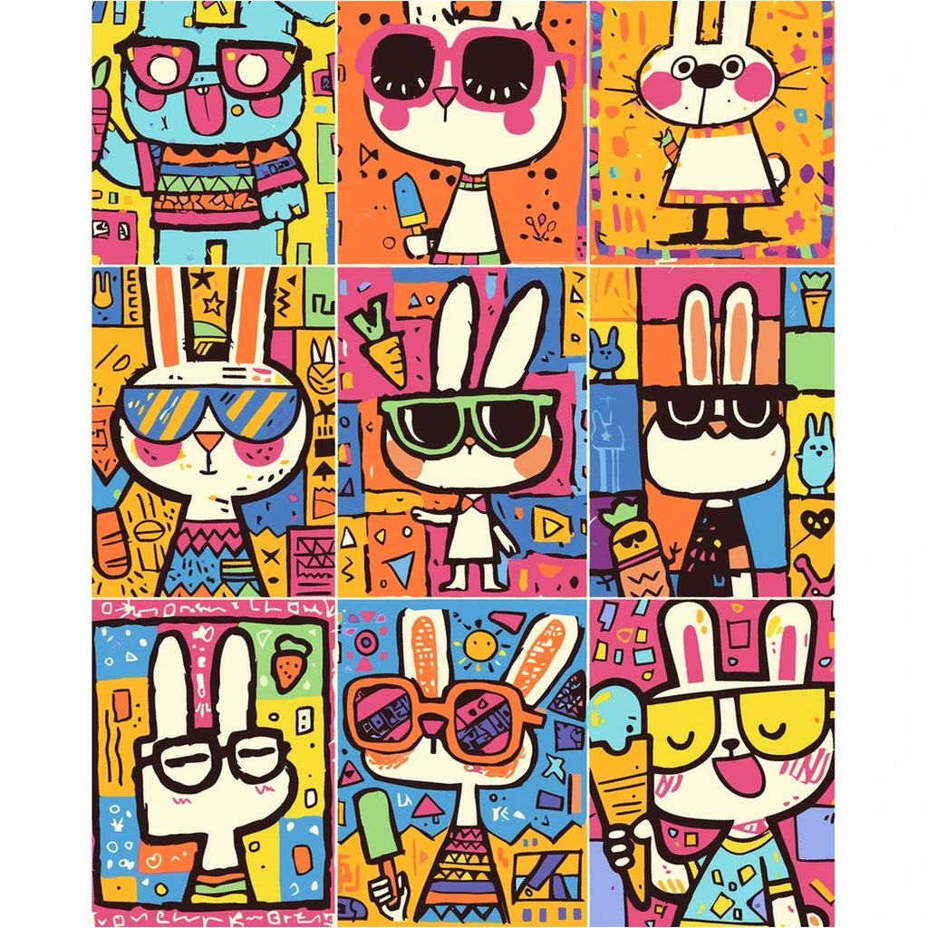 Pop Art Bunny Grid original artwork on white background