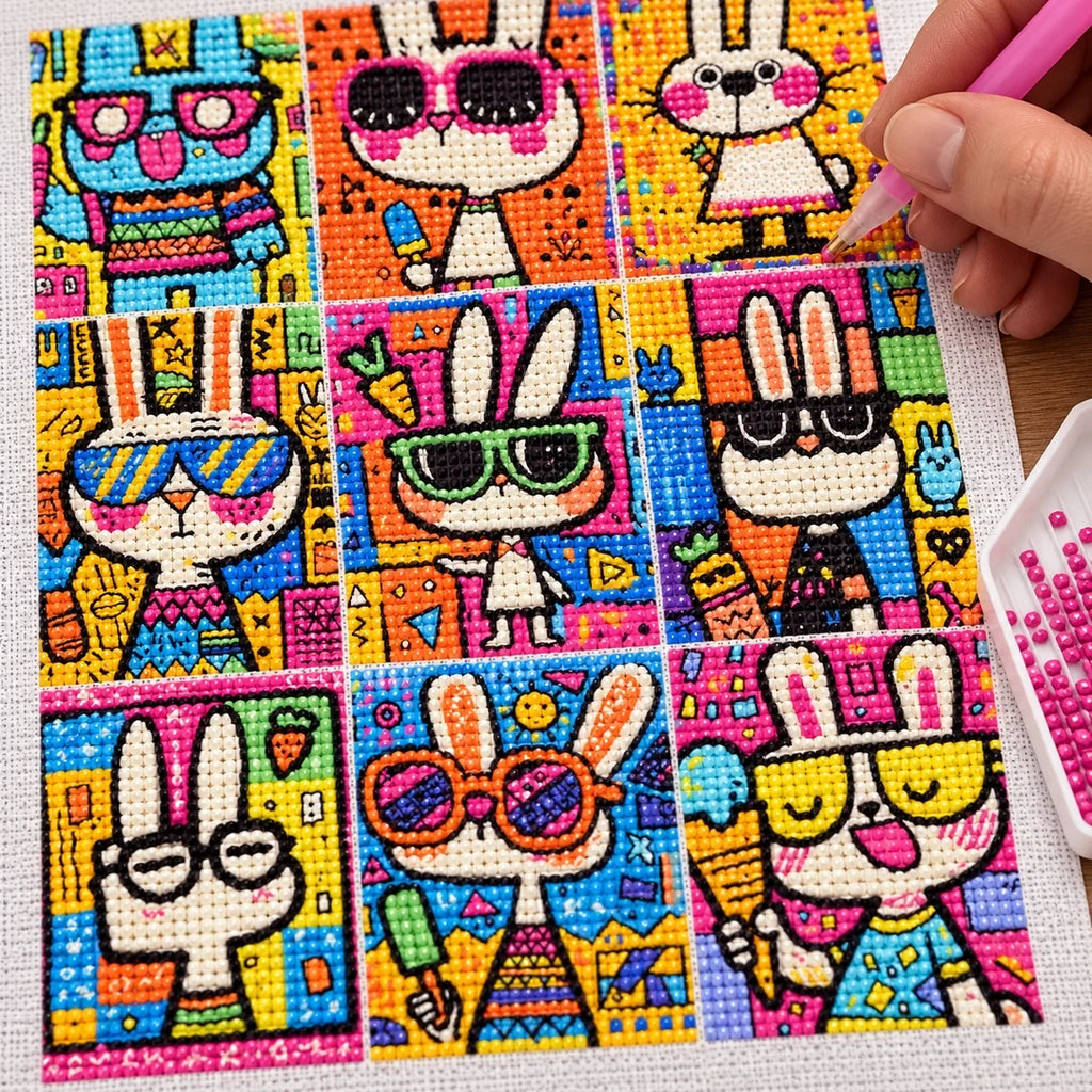 Pop Art Bunny Grid diamond placement process