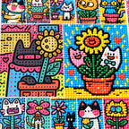 Pop Art Cat Flower Garden diamond and canvas detail